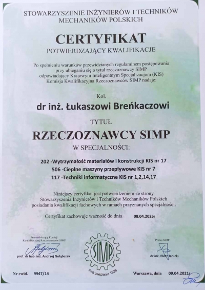 Zostałem Rzeczoznawcą SIMP! (Stowarzyszenie Inżynierów i Techników Mechaników Polskich)